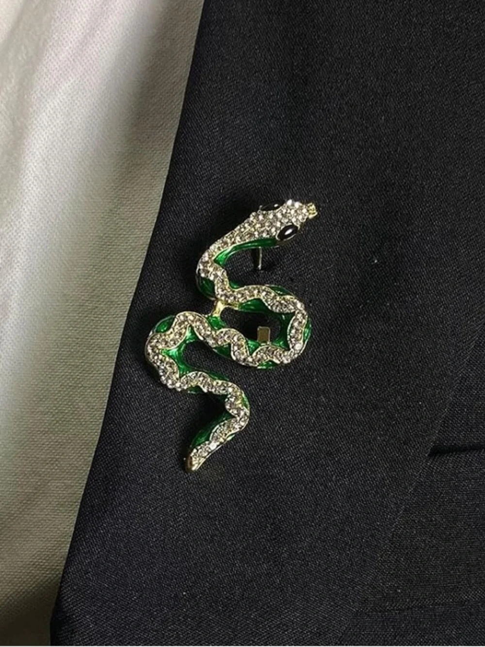 Emerald Green Crystal Snake Brooch Pin